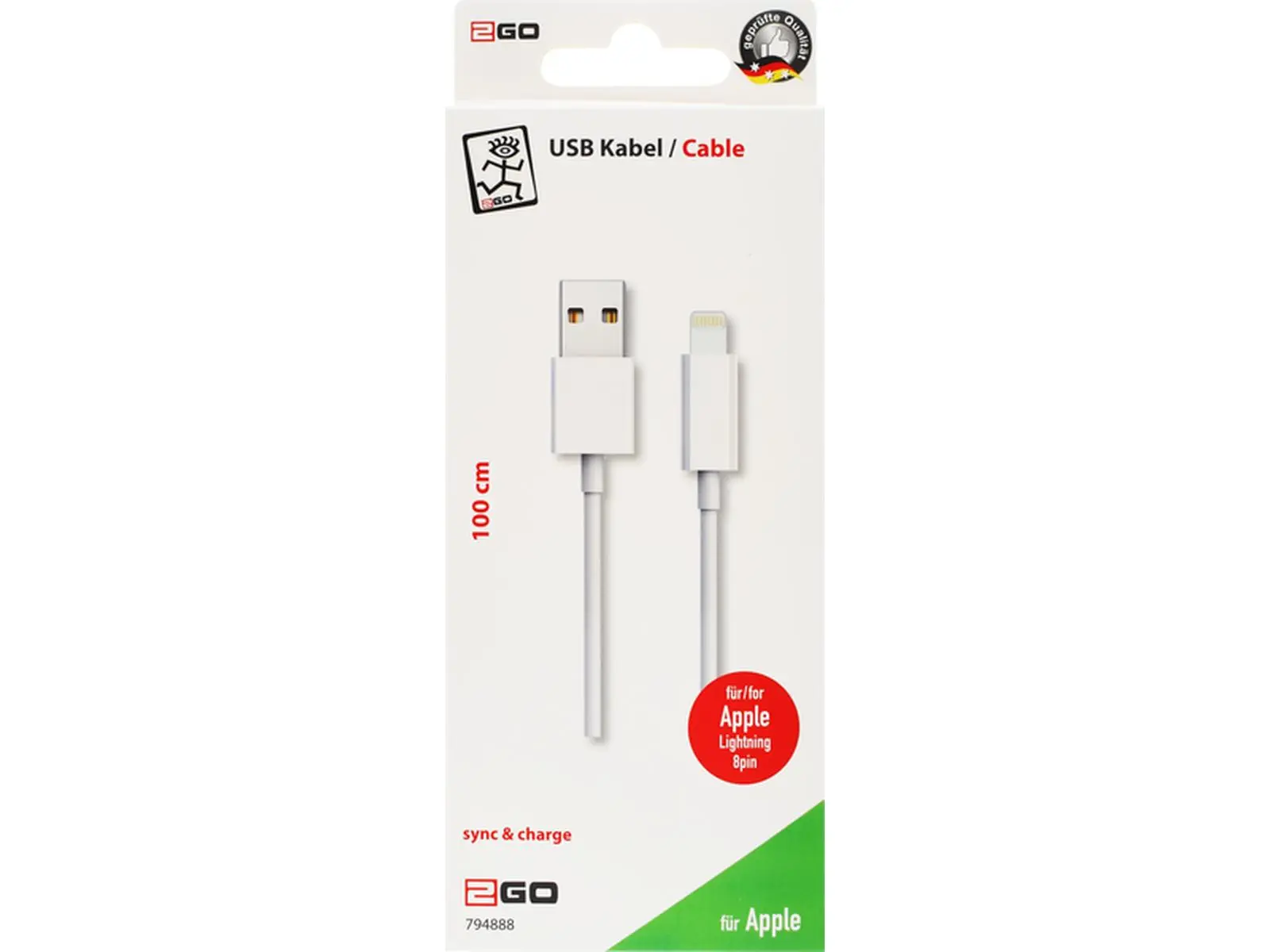 USB Lightning Ladekabel für Apple, weiß, 1m